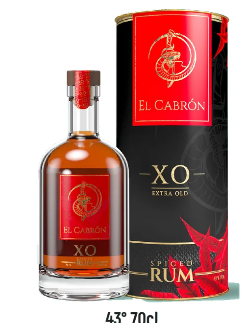 El Cabron XO spiced rum bottle and tube