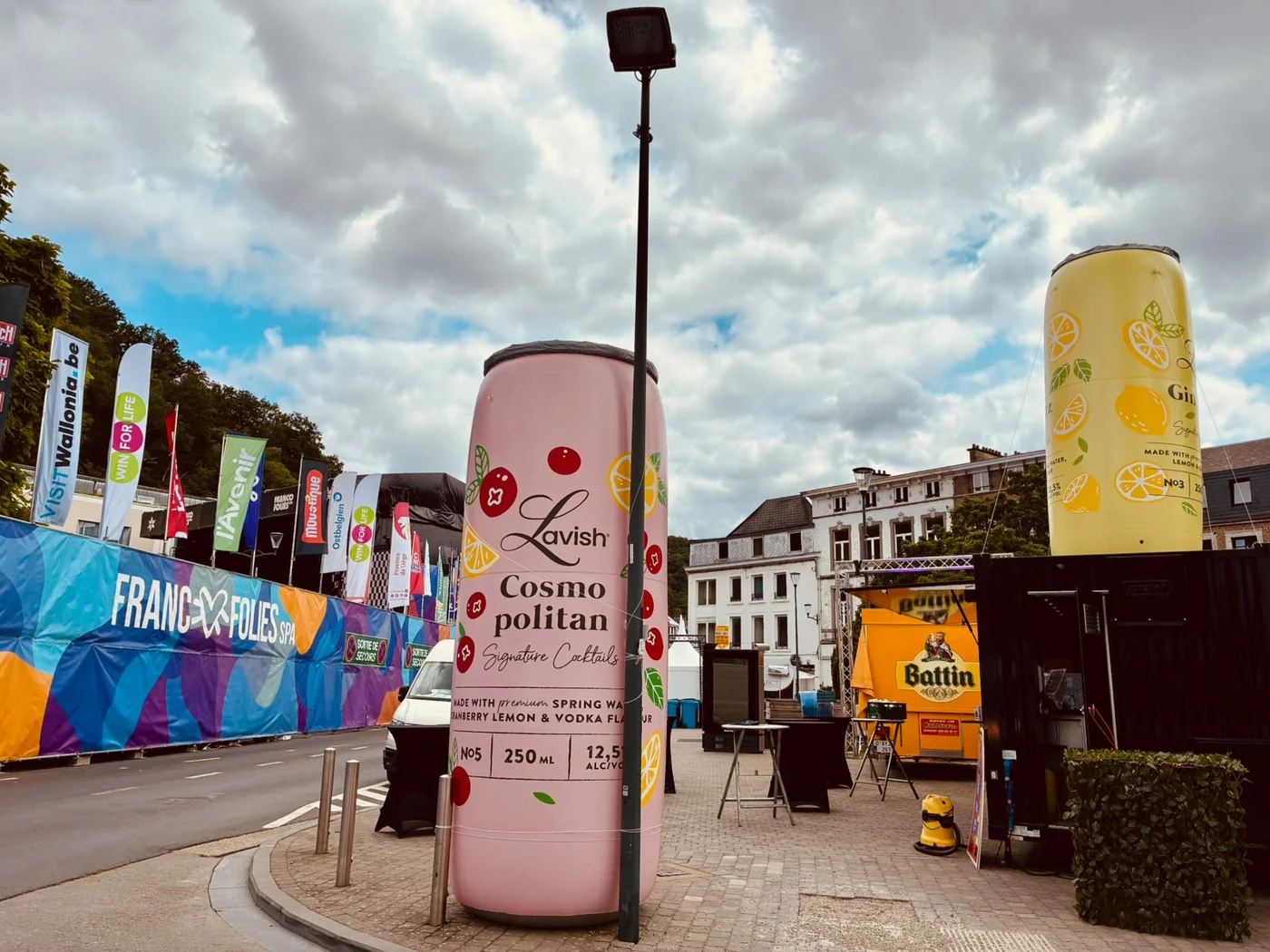 Giant inflatable Lavish cans at the Francofolies Spa festival