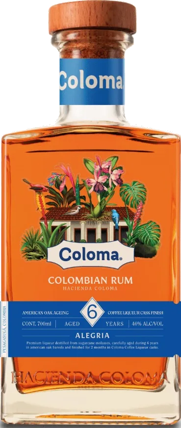 Coloma Alegría Colombian rum bottle, aged 6 years